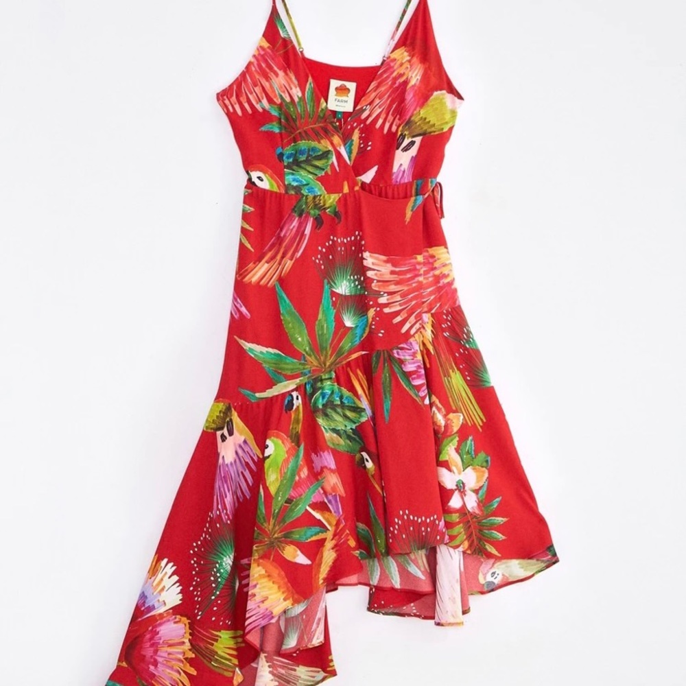 Farm Rio Red Macaw Wrap Dress